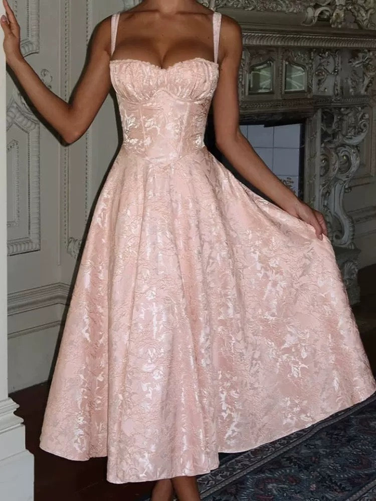 Elegant A Line Spaghetti Straps Pink Lace Sleeveless Long Evening Party Gowns Evening Formal Dresses Prom Dress DH105
