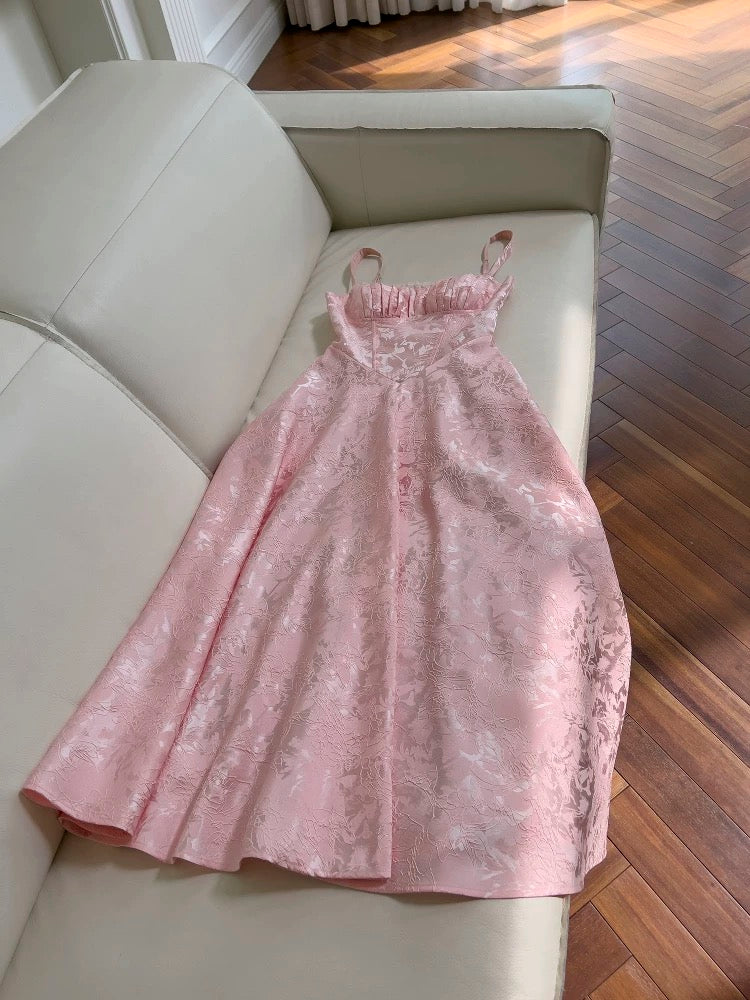 Elegant A Line Spaghetti Straps Pink Lace Sleeveless Long Evening Party Gowns Evening Formal Dresses Prom Dress DH105