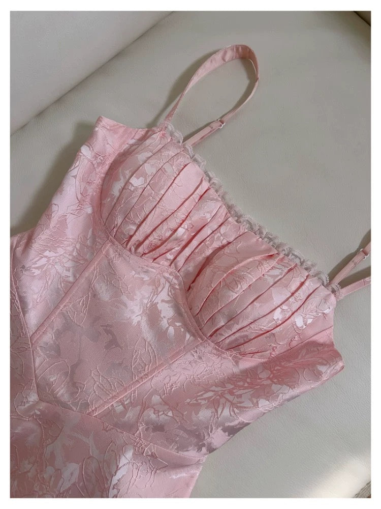 Elegant A Line Spaghetti Straps Pink Lace Sleeveless Long Evening Party Gowns Evening Formal Dresses Prom Dress DH105