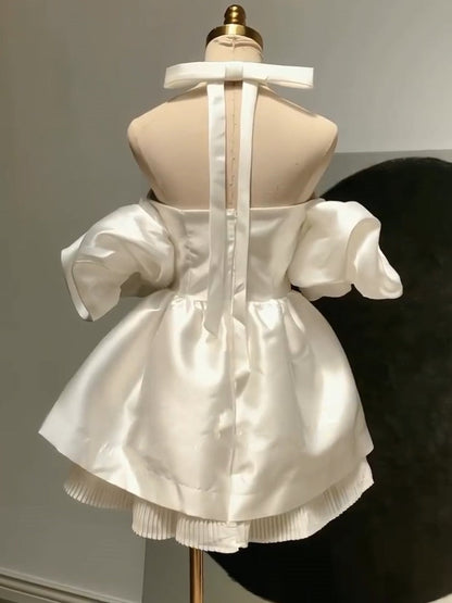 Pretty Ball Gown Off The Shoulder White Satin Mini Short Formal 8th Grade Homecoming Dresses Summer Middle School Hoco Dress Birthday Outfits DH1060