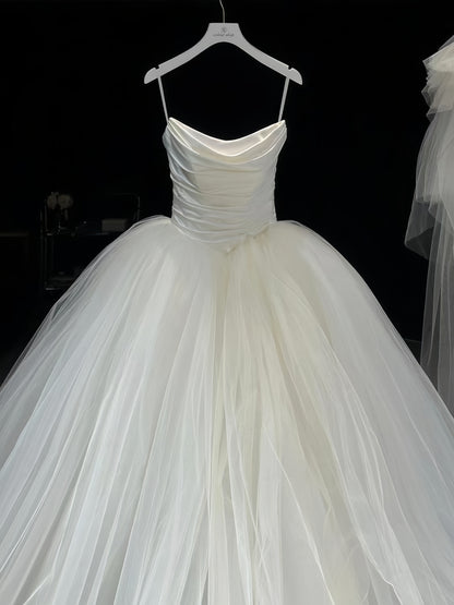 Pretty Wedding Dress Ball Gown Strapless Tulle Long Satin White Wedding Dresses Bridal Gowns Brides Gown DH106