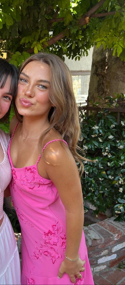 Pretty Sheath Spaghetti Straps Hot Pink Chiffon Formal 8th Grade Homecoming Dresses Summer Middle School Hoco Dress 18th Birthday Outfits DH1075