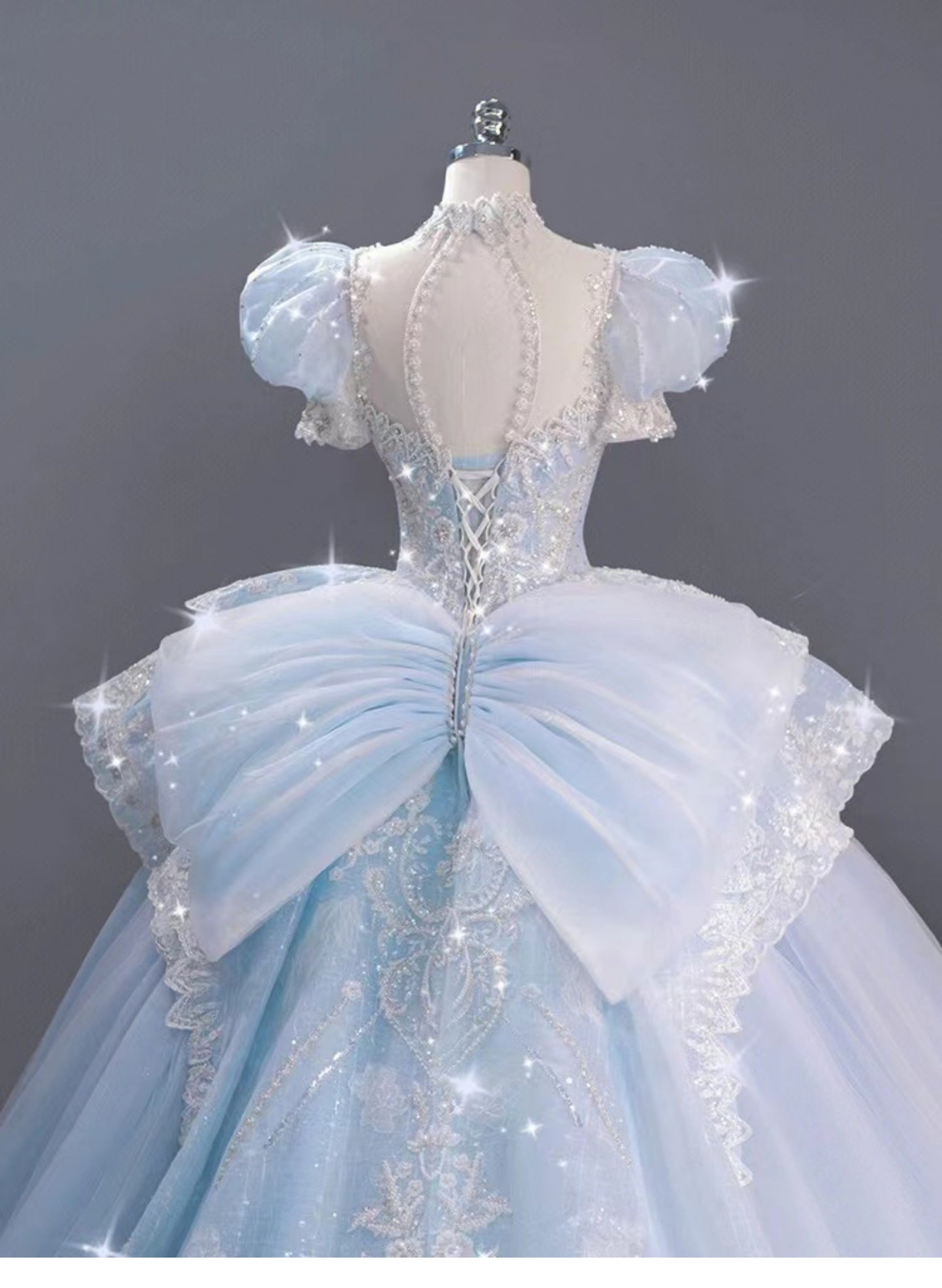 Romantic Bridal Gown Ball Gown High Neck Blue Lace Long Wedding Dresses Minimalist Bridal Gowns DH107