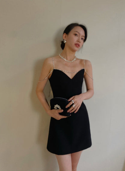 Sexy Sheath Spaghetti Straps Little Black Dress Satin Mini Short Formal 8th Grade Homecoming Dresses Summer Middle School Hoco Dress Birthday Outfits DH1099