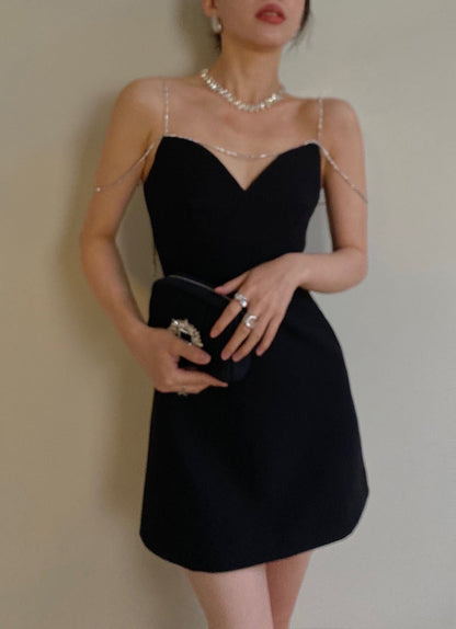 Sexy Sheath Spaghetti Straps Little Black Dress Satin Mini Short Formal 8th Grade Homecoming Dresses Summer Middle School Hoco Dress Birthday Outfits DH1099