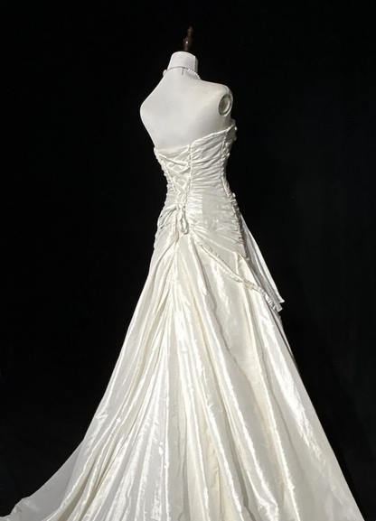 Unique Bridal Gown Mermaid Strapless Lace Sleeveless White 50s Wedding Dresses Modest Bridal Gowns DH1103