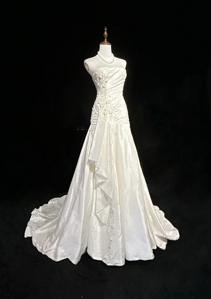 Unique Bridal Gown Mermaid Strapless Lace Sleeveless White 50s Wedding Dresses Modest Bridal Gowns DH1103