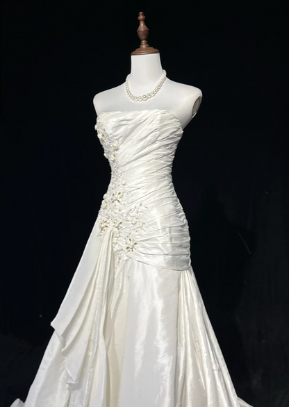 Unique Bridal Gown Mermaid Strapless Lace Sleeveless White 50s Wedding Dresses Modest Bridal Gowns DH1103