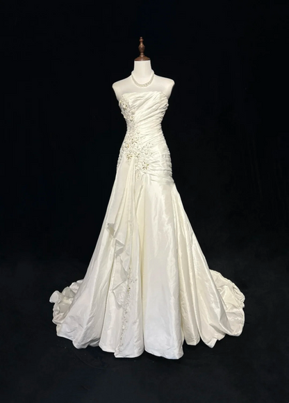 Unique Bridal Gown Mermaid Strapless Lace Sleeveless White 50s Wedding Dresses Modest Bridal Gowns DH1103