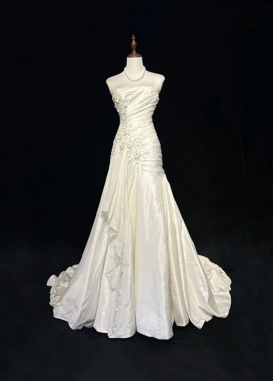 Unique Bridal Gown Mermaid Strapless Lace Sleeveless White 50s Wedding Dresses Modest Bridal Gowns DH1103