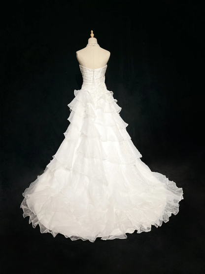 Unique Bridal Gown Ball Gown Strapless Lace Sleeveless White 50s Wedding Dresses Modest Bridal Gowns DH1105