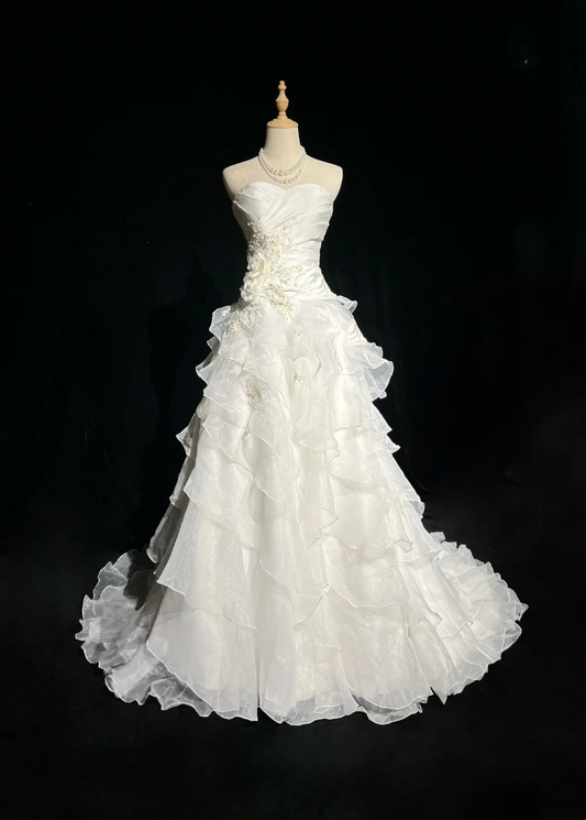 Unique Bridal Gown Ball Gown Strapless Lace Sleeveless White 50s Wedding Dresses Modest Bridal Gowns DH1105
