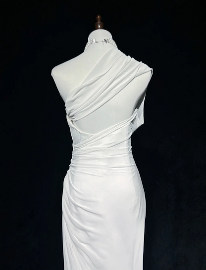 Vintage Bridal Gown 1960s A Line One Shoulder Chiffon Sleeveless Long White 90s Wedding Dresses Elegant Bridal Gowns DH1106