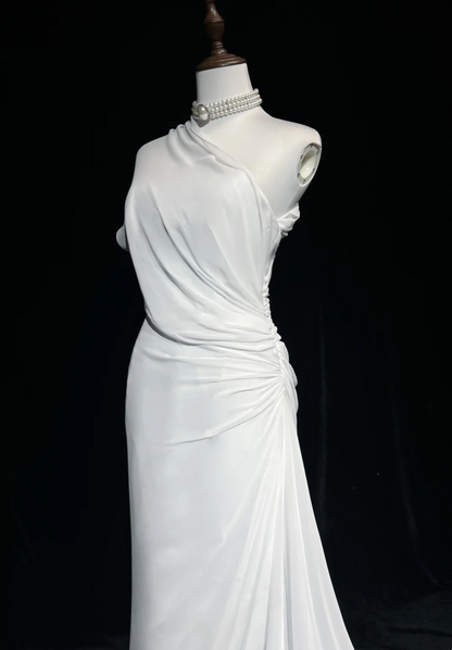 Vintage Bridal Gown 1960s A Line One Shoulder Chiffon Sleeveless Long White 90s Wedding Dresses Elegant Bridal Gowns DH1106