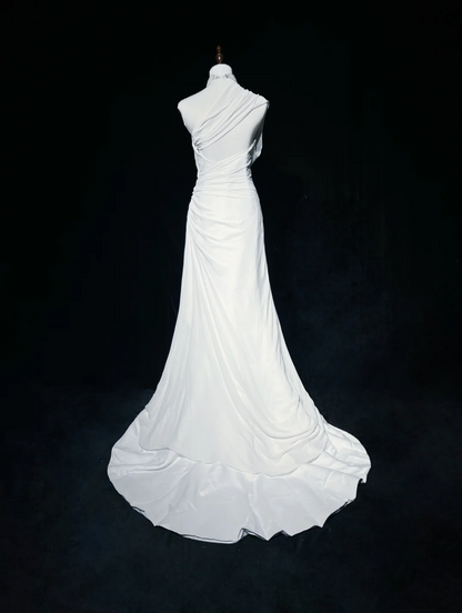 Vintage Bridal Gown 1960s A Line One Shoulder Chiffon Sleeveless Long White 90s Wedding Dresses Elegant Bridal Gowns DH1106