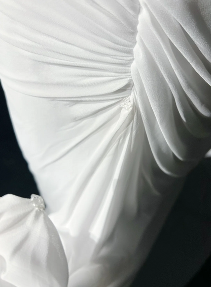 Vintage Bridal Gown 1960s A Line One Shoulder Chiffon Sleeveless Long White 90s Wedding Dresses Elegant Bridal Gowns DH1106