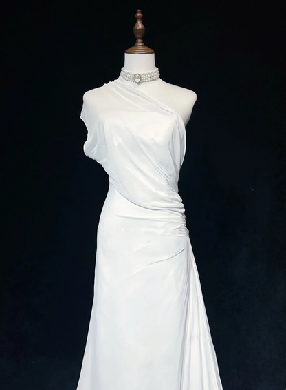 Vintage Bridal Gown 1960s A Line One Shoulder Chiffon Sleeveless Long White 90s Wedding Dresses Elegant Bridal Gowns DH1106