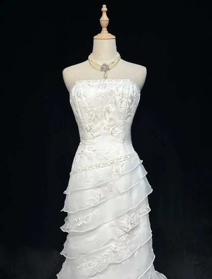 Vintage Bridal Gown 1960s Mermaid Strapless Chiffon Sleeveless Lace Long White 90s Wedding Dresses Elegant Bridal Gowns DH1107