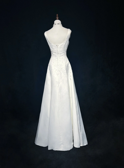 Vintage Bridal Gown A line Square Neck Sleeveless Pearls Beads Long White 70s Wedding Dresses Elegant Bridal Gowns DH1108