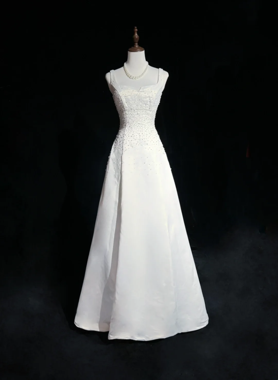 Vintage Bridal Gown A line Square Neck Sleeveless Pearls Beads Long White 70s Wedding Dresses Elegant Bridal Gowns DH1108