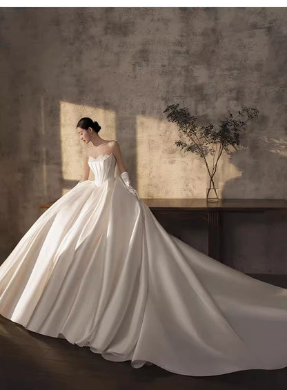 Pretty Wedding Dress Ball Gown Sweetheart White Long Satin Wedding Dresses Bridal Gowns Brides Gown DH110
