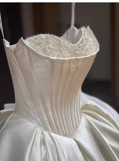 Pretty Wedding Dress Ball Gown Sweetheart White Long Satin Wedding Dresses Bridal Gowns Brides Gown DH110