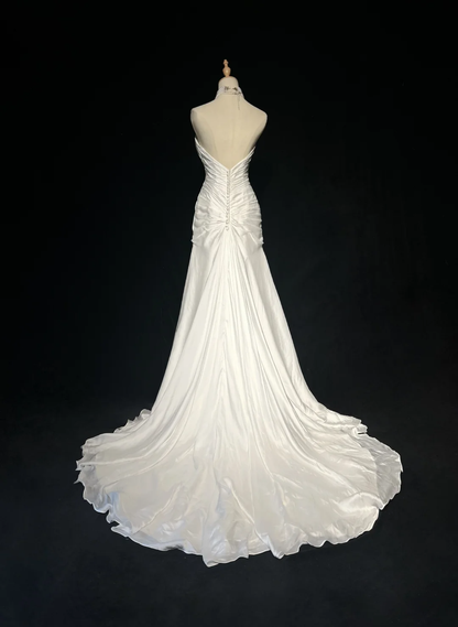 Vintage Bridal Gown A line Sweetheart Sleeveless Silver Beads Long Slit White 70s Wedding Dresses Elegant Bridal Gowns DH1110