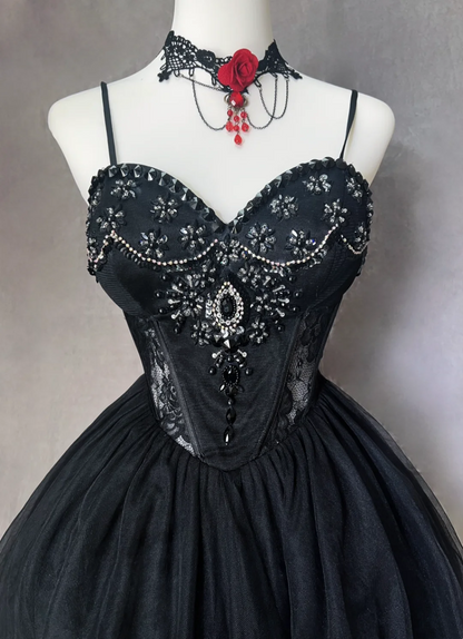 Vintage Ball Gown Spaghetti Straps Black Tulle Mini Short Formal 8th Grade Homecoming Dresses Summer Middle School Hoco Dress Homecoming Outfits Birthday Outfit DH1112