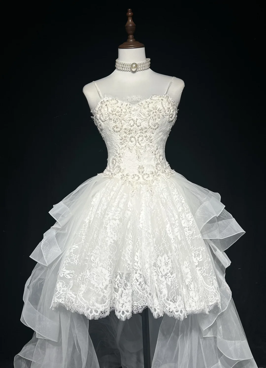 Unique Bridal Gown High Low Spaghetti Straps Lace Sleeveless White 50s Wedding Dresses Modest Bridal Gowns DH1115