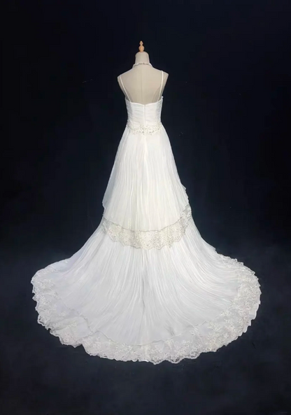 Unique Bridal Gown A Line Spaghetti Straps Lace Tulle Sleeveless White 50s Wedding Dresses Modest Bridal Gowns DH1116