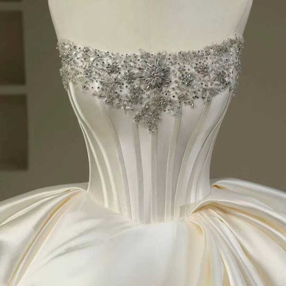 Pretty Wedding Dress Ball Gown Strapless White Long Satin Wedding Dresses Bridal Gowns Brides Gown DH111