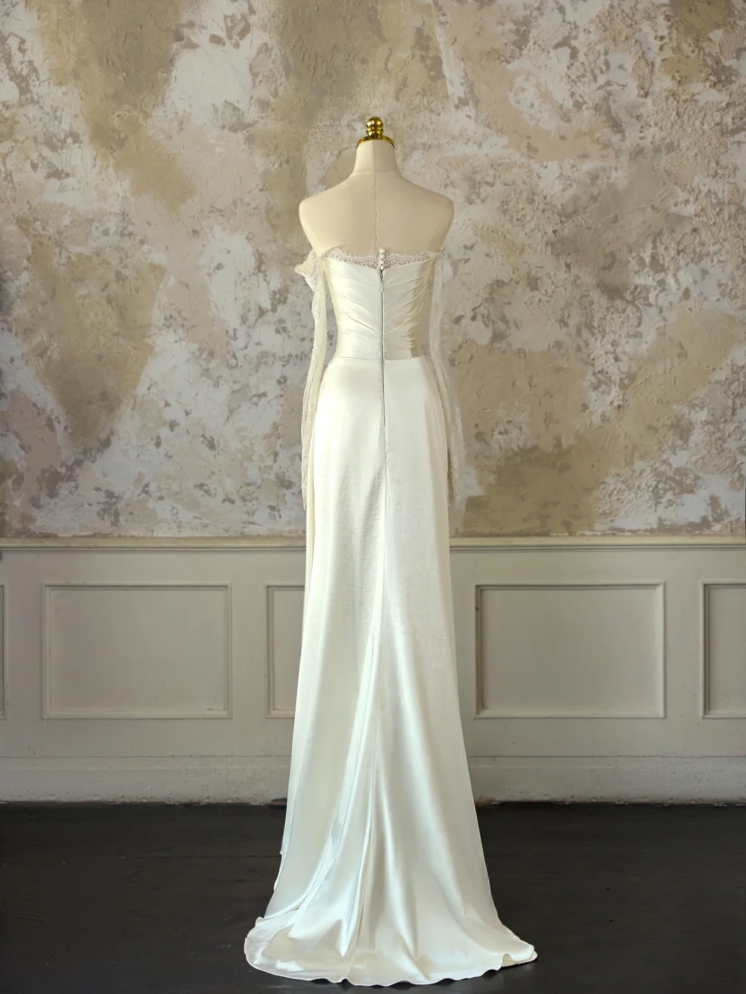 Modest Bridal Gown Mermaid Off The Shoulder Ivory Long Sleeves Satin Lace Wedding Dresses Elegant Bridal Gowns DH1126