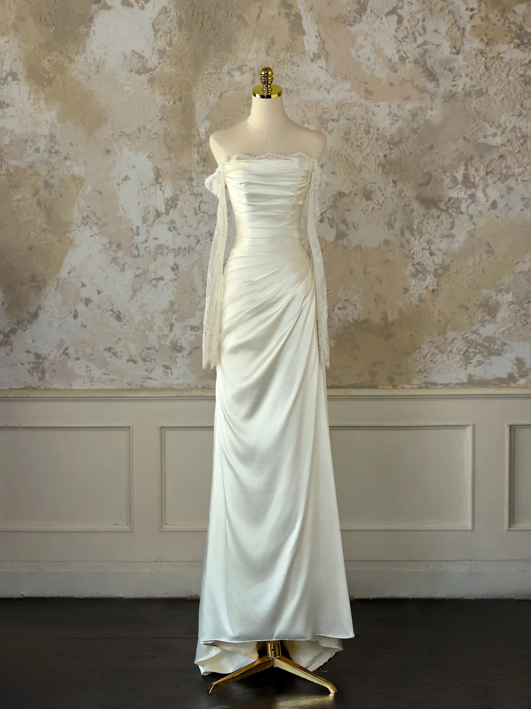 Modest Bridal Gown Mermaid Off The Shoulder Ivory Long Sleeves Satin Lace Wedding Dresses Elegant Bridal Gowns DH1126