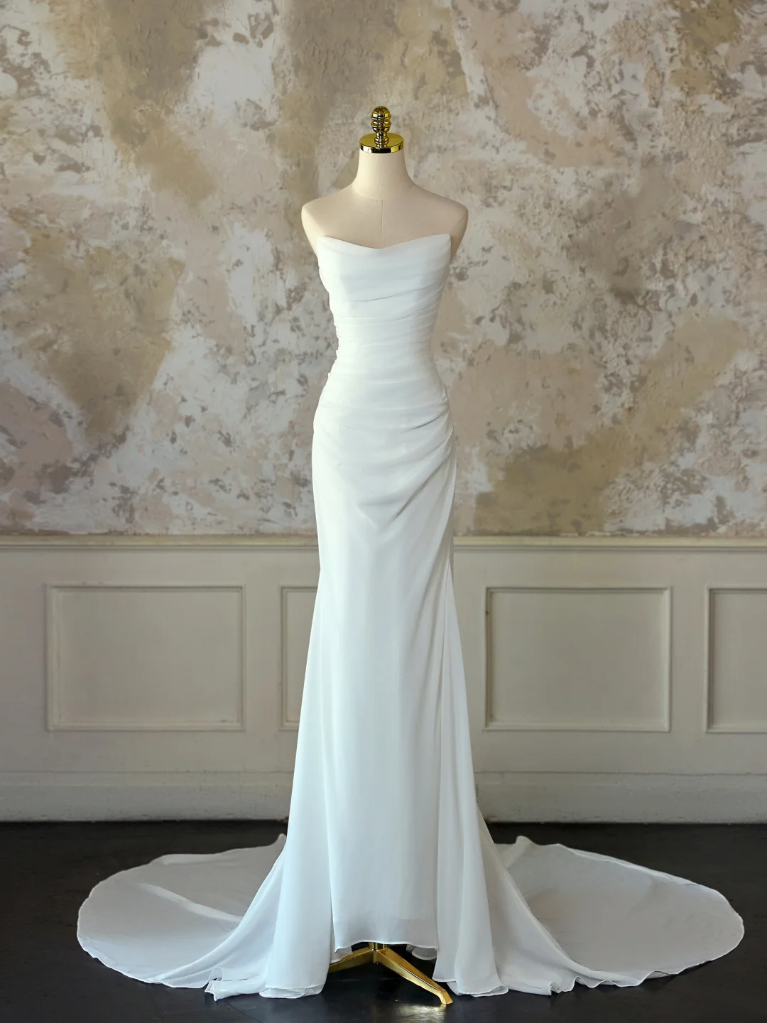 Modest Bridal Gown Mermaid Sweetheart Sleeveless Chiffon Long White Wedding Dresses Elegant Bridal Gowns DH1129