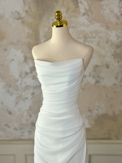 Modest Bridal Gown Mermaid Sweetheart Sleeveless Chiffon Long White Wedding Dresses Elegant Bridal Gowns DH1129