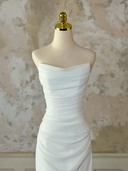 Modest Bridal Gown Mermaid Sweetheart Sleeveless Chiffon Long White Wedding Dresses Elegant Bridal Gowns DH1129