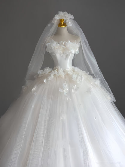 Pretty Wedding Dress Ball Gown Strapless White Long Tulle Wedding Dresses Bridal Gowns Brides Gown DH112