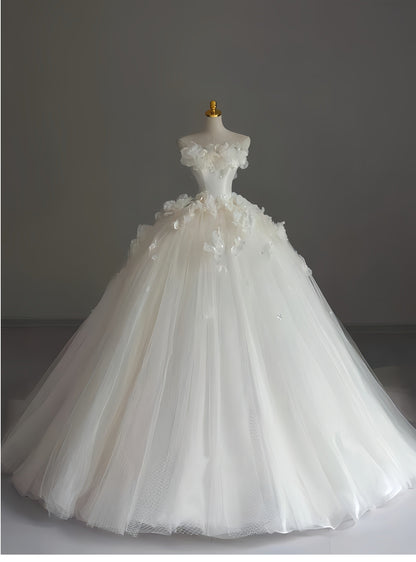 Pretty Wedding Dress Ball Gown Strapless White Long Tulle Wedding Dresses Bridal Gowns Brides Gown DH112