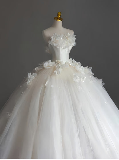 Pretty Wedding Dress Ball Gown Strapless White Long Tulle Wedding Dresses Bridal Gowns Brides Gown DH112