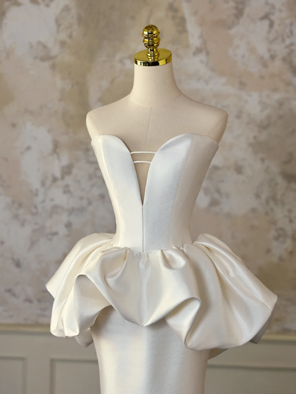 Modest Bridal Gown Mermaid Sweetheart Sleeveless Satin Long Ivory Wedding Dresses Elegant Bridal Gowns DH1130