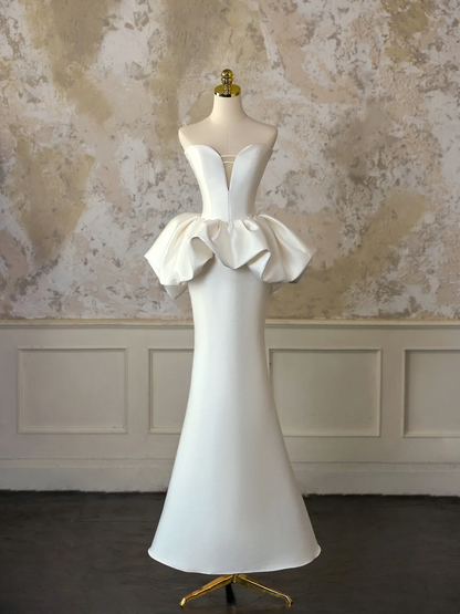 Modest Bridal Gown Mermaid Sweetheart Sleeveless Satin Long Ivory Wedding Dresses Elegant Bridal Gowns DH1130