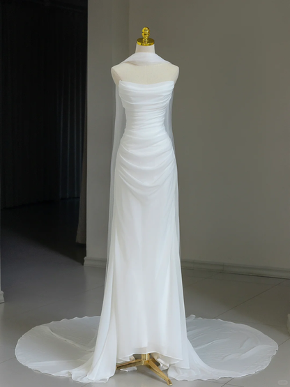 Modest Bridal Gown Sheath Off The Shoulder With Short Sleeves Tulle Wedding Dresses Elegant Bridal Gowns DH1127