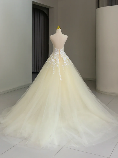 Pretty Ball Gown High Neck Tulle Light Yellow Long Quinceanera Dress Formal Gowns Vestido De 15 Anos Sweet 16 Dress DH1135