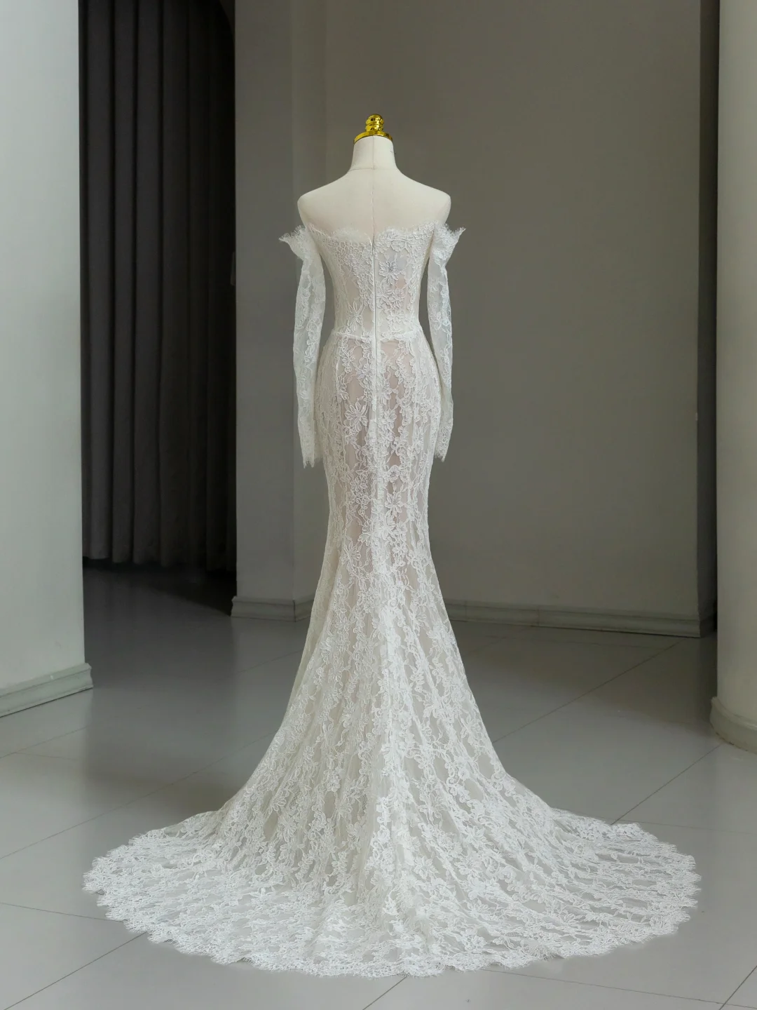 Modest Bridal Gown Mermaid Off The Shoulder White Long Sleeves Lace Wedding Dresses Elegant Bridal Gowns DH1138