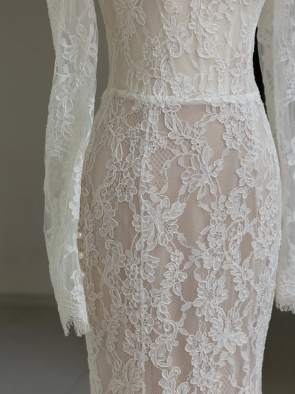 Modest Bridal Gown Mermaid Off The Shoulder White Long Sleeves Lace Wedding Dresses Elegant Bridal Gowns DH1138