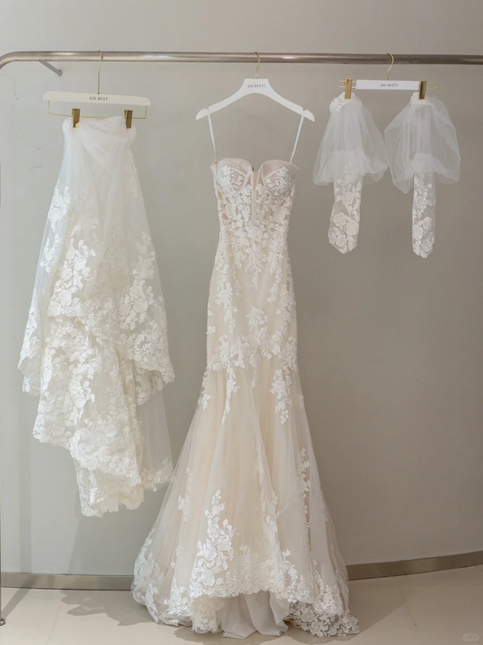 Modest Bridal Gown Mermaid Sweetheart Sleeveless Long White Lace Wedding Dresses Elegant Bridal Gowns DH1140