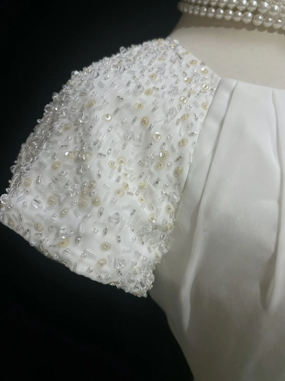 Modest Bridal Gown A line Square Neck White Short Sleeves Chiffon Wedding Dresses Timeless Brides Bridal Gowns DH1142