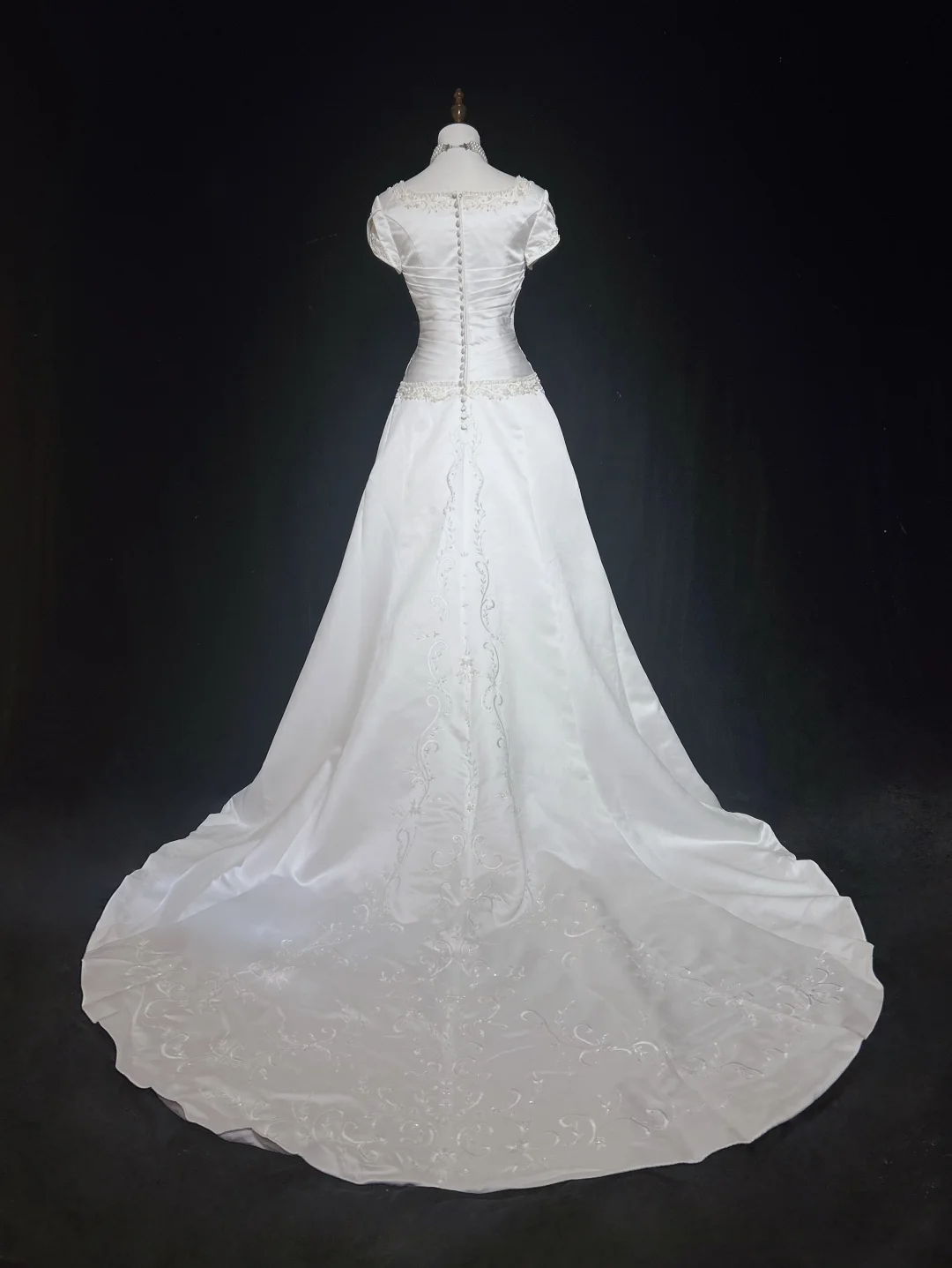 Vintage Bridal Gown A line Square Neck White Short Sleeves Satin 60s Wedding Dresses Timeless Brides Bridal Gowns DH1143