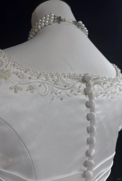 Vintage Bridal Gown A line Square Neck White Short Sleeves Satin 60s Wedding Dresses Timeless Brides Bridal Gowns DH1143