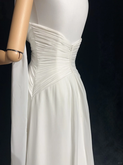 Unique Bridal Gown A Line Spaghetti Straps Chiffon Long White 50s Wedding Dresses Vintage Bridal Gowns DH1144